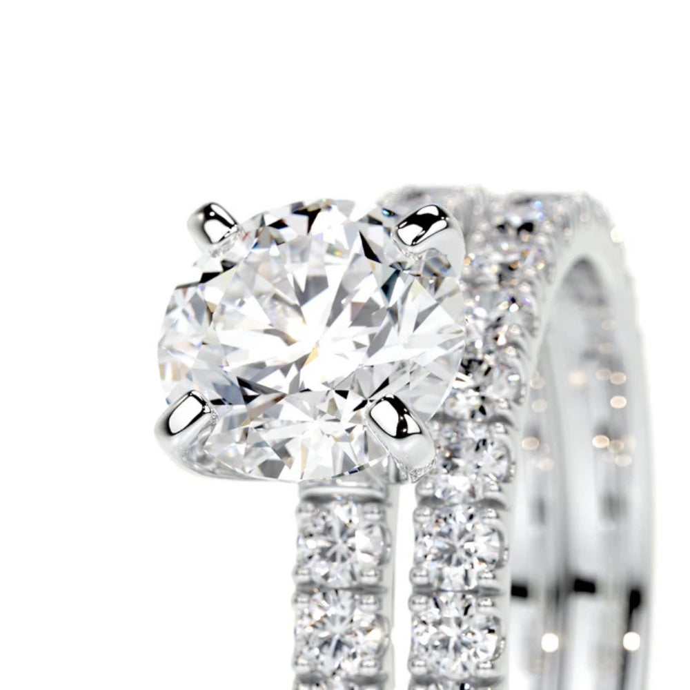 Round Cut Colorless Moissanite Pave Set Wedding Ring Set
