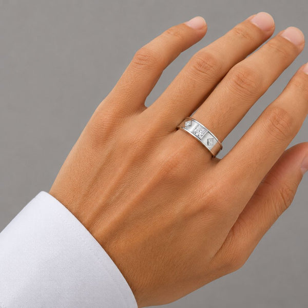 Princess Cut Lab Grown Diamond Bezel Set Wedding Band