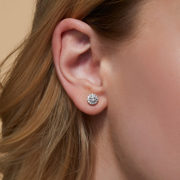 Round Cut Halo Style Moissanite Earring