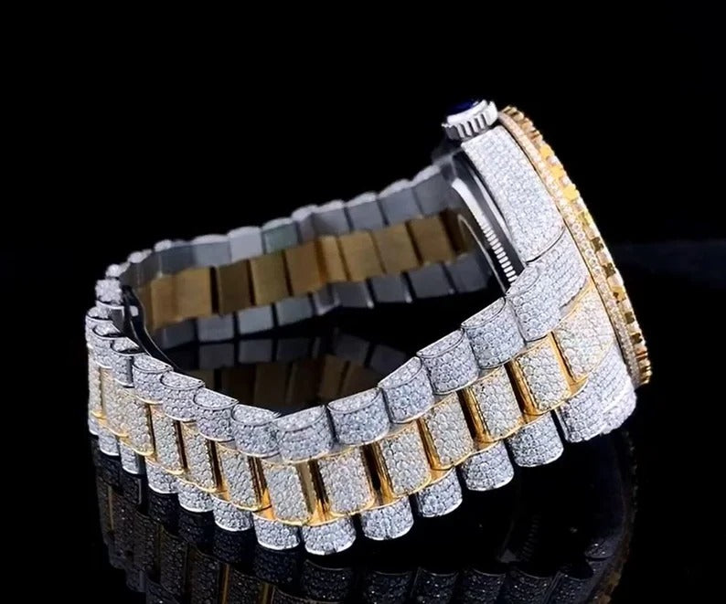 Dual Tone Iced Out Rolex Luxury Watch Gift for Him