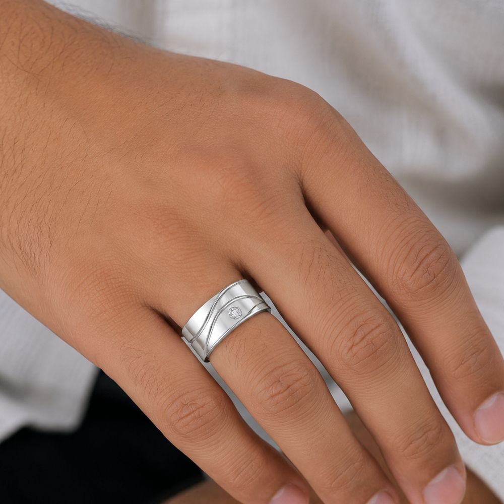 Round Cut Lab Grown Diamond Flush Set Men's Wedding Band