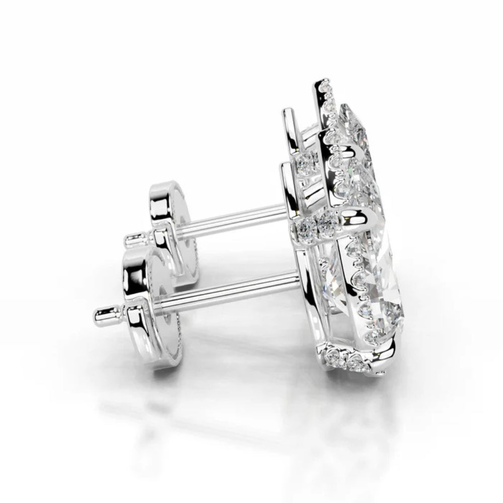 Pear Cut Moissanite Hidden Halo Style Stud Earring
