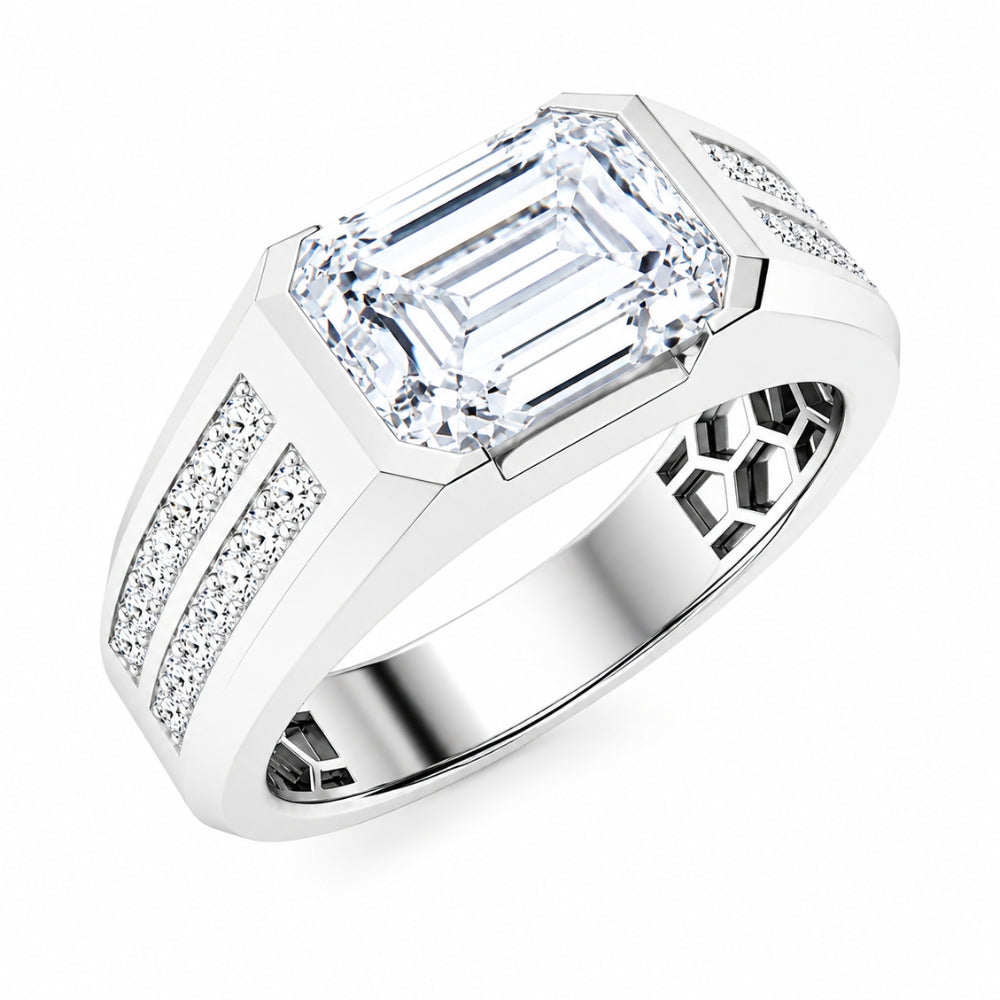 Lab Grown Diamond Emerald Cut Pave Set Engagement Ring