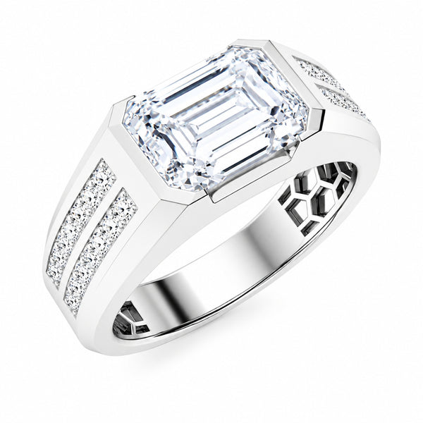 Lab Grown Diamond Emerald Cut Pave Set Engagement Ring