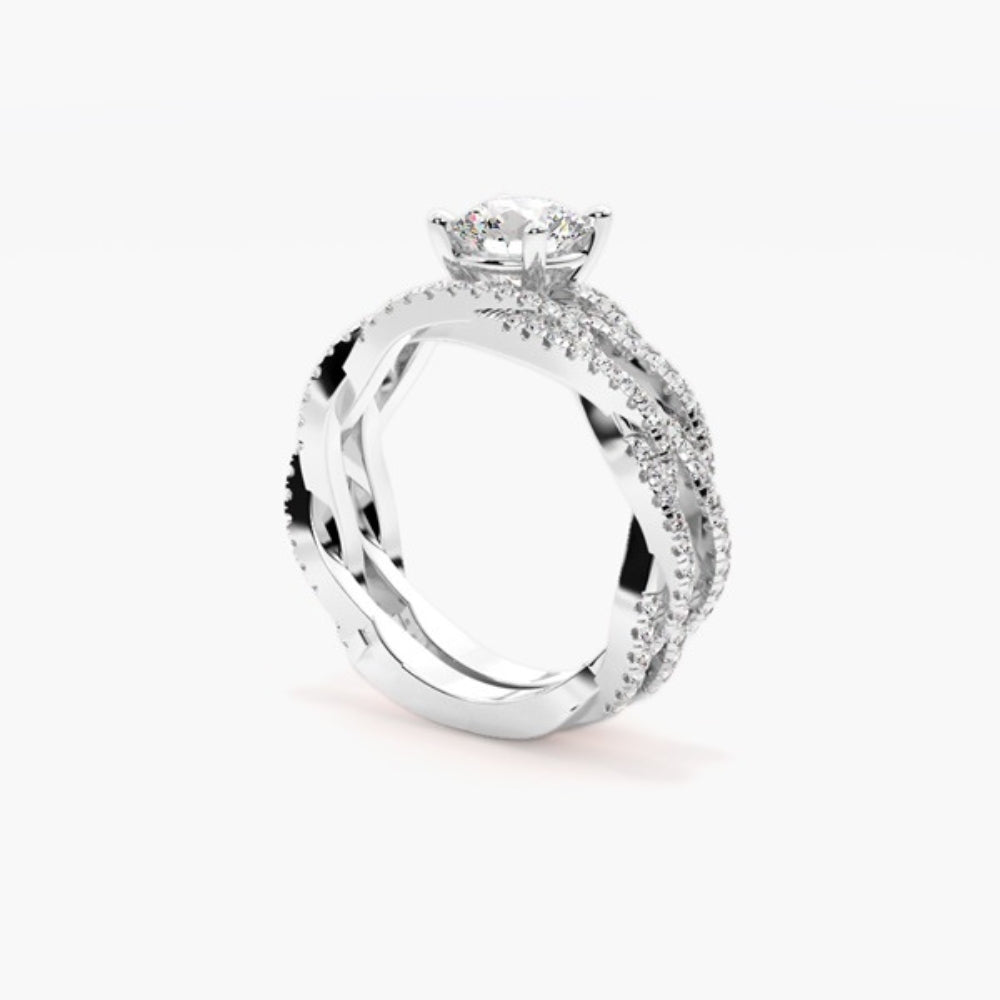 Round Cut Twisted Style Moissanite Wedding Ring Set