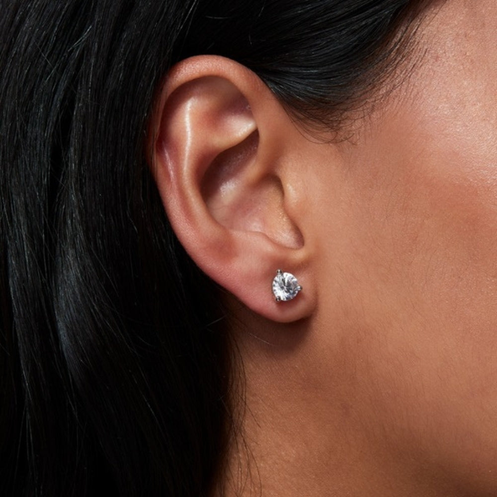 Colorless Moissanite Round Cut Solitaire Earring