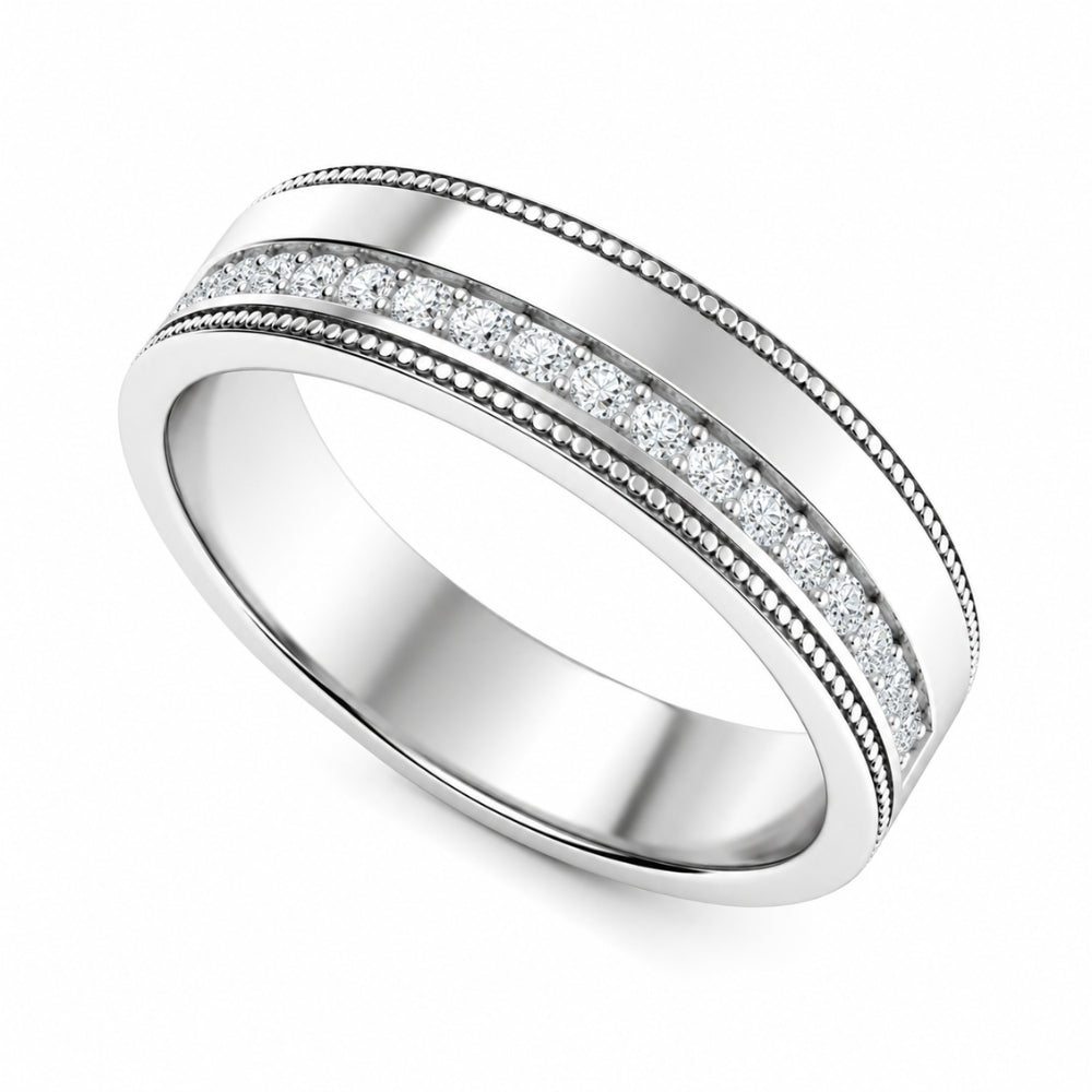 Round Cut Lab Grown Diamond Filigree Style Men's Wedding Band
