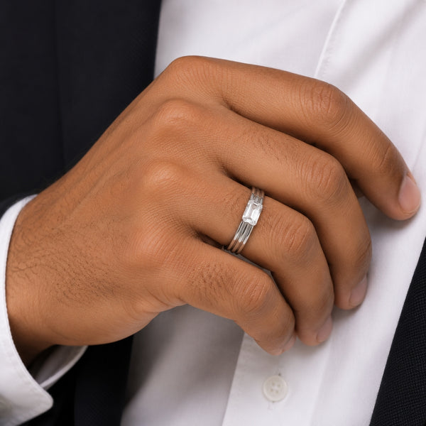 Emerald Cut Lab Grown Diamond Solitaire Bar Set Engagement Ring