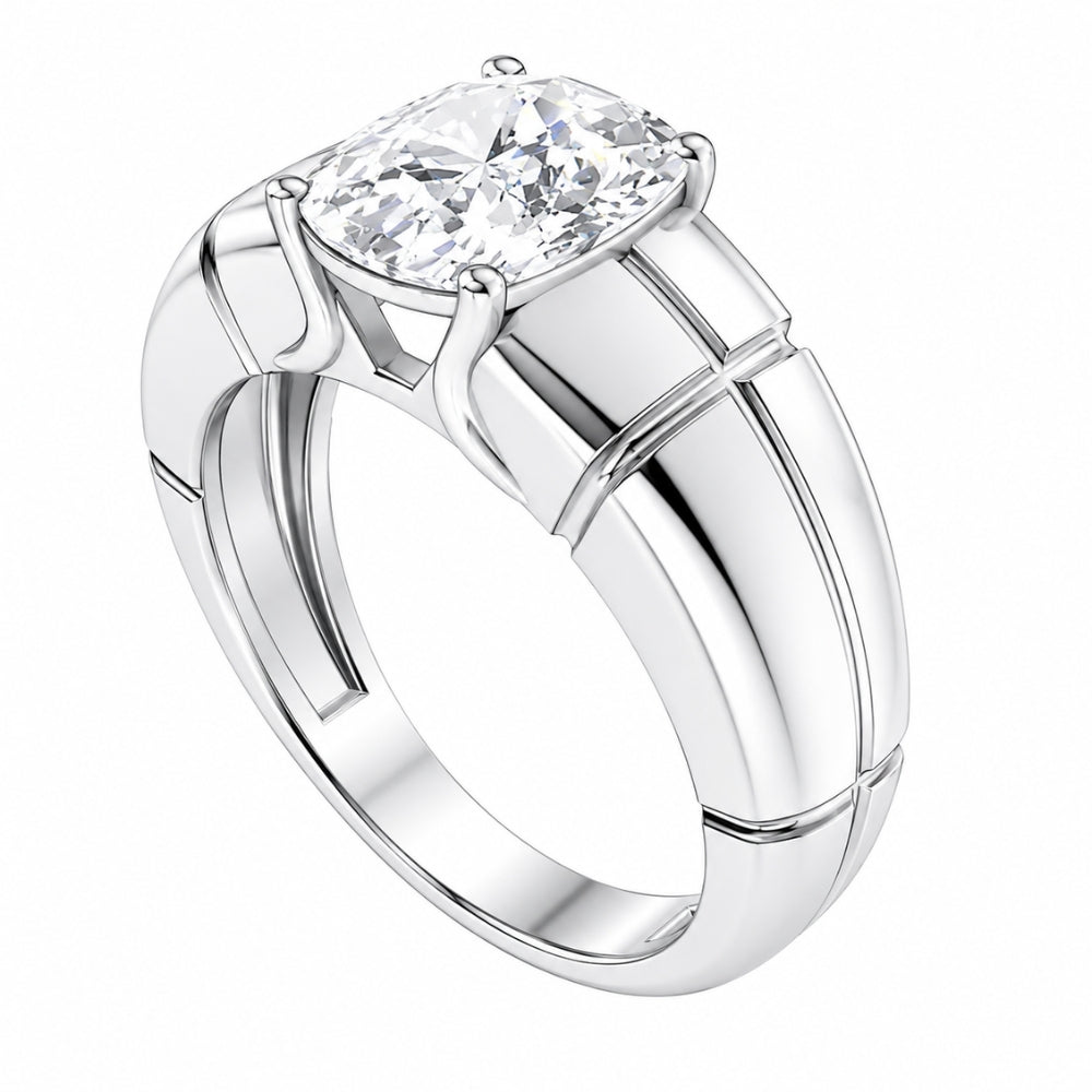 Cushion Cut Lab Grown Diamond Solitaire Classic Men's Ring