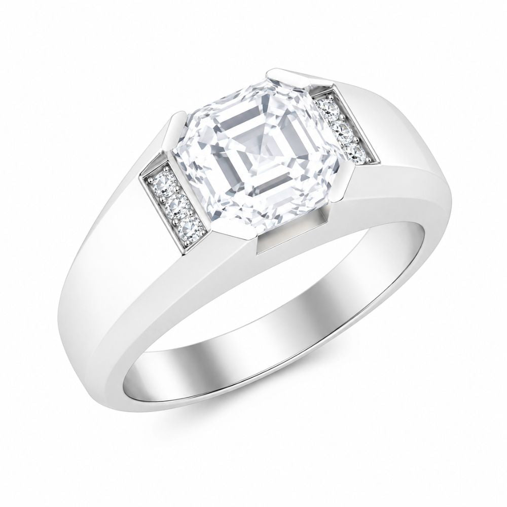 Asscher Cut Lab Grown Diamond Semi Bezel Set Engagement Ring