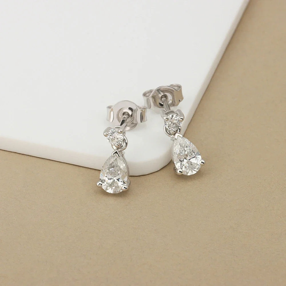 Round Cut And Pear Cut Moissanite Drop Dangle Earrings