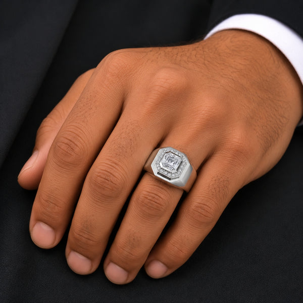 Asscher Cut Halo Style Lab Grown Diamond Engagement Ring