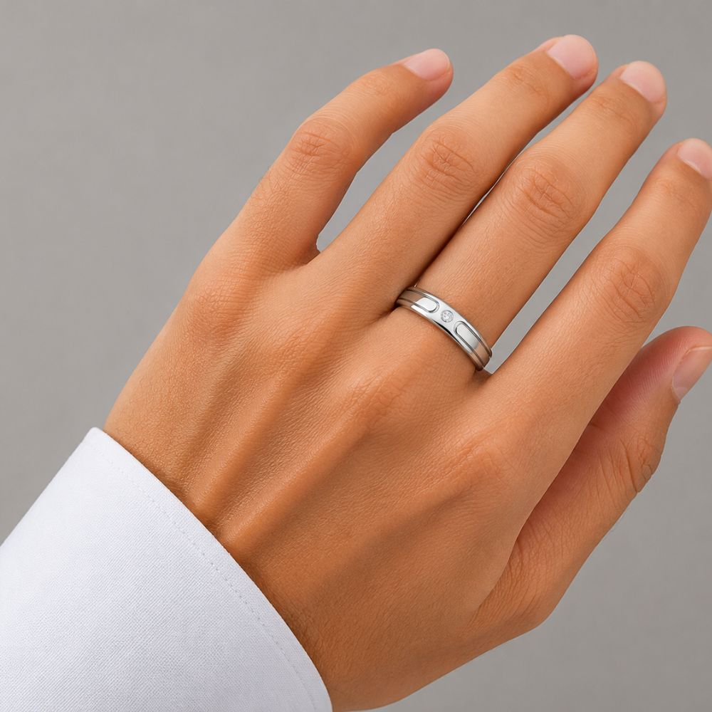 Round Cut Lab Grown Diamond Bezel Set Men's Wedding Band