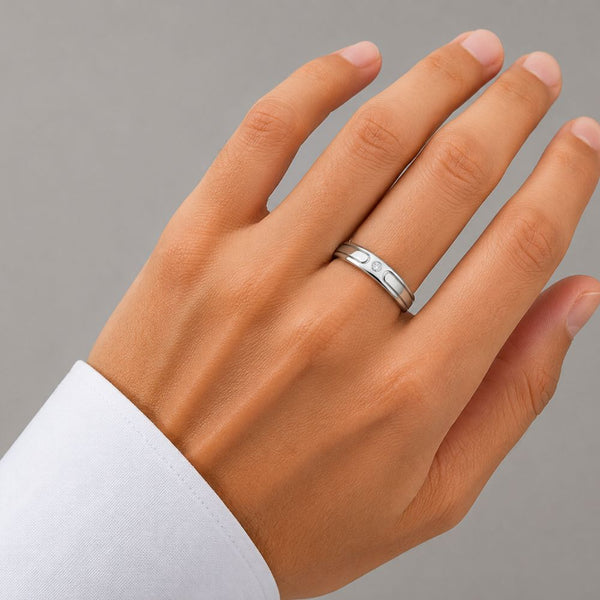 Round Cut Lab Grown Diamond Bezel Set Men's Wedding Band