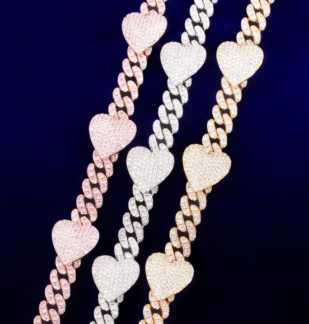 Moissanite Heart Miami Cuban Link Men's Hip Hop Bracelet