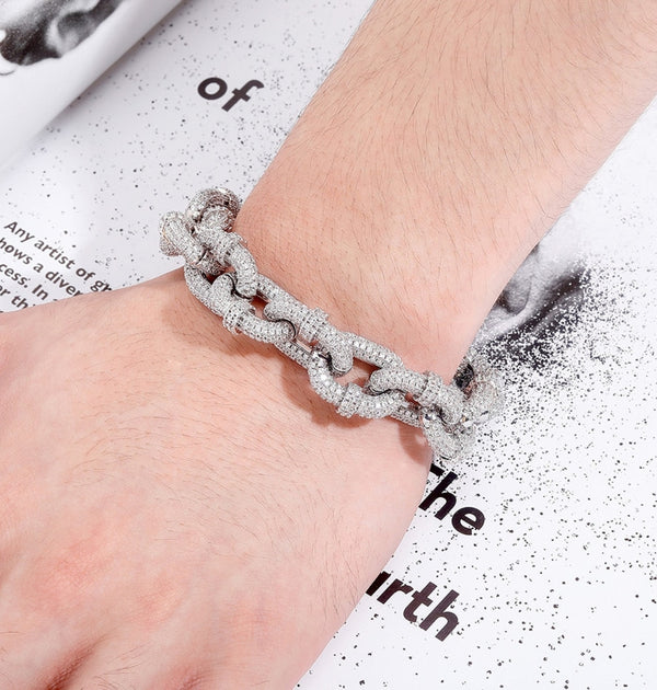 Colorless Moissanite Rugged Rolo Cuban Link Hip Hop Bracelet