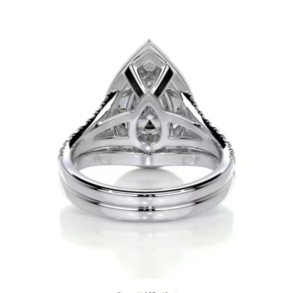 Pear Cut Moissanite Double Halo Bridal Ring Set