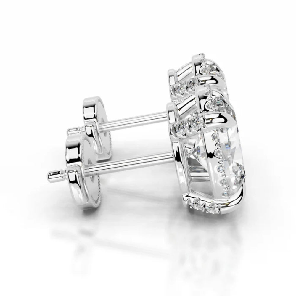 Oval Cut Moissanite Hidden Halo Stud Earring