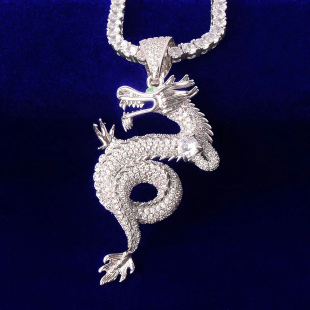 Round Cut Lab Grown Diamond Flooded Dragon Pendant