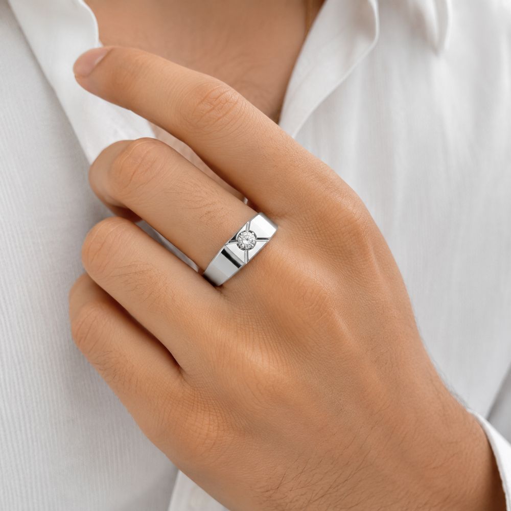 Round Cut Solitaire Lab Grown Diamond Classic Engagement Ring For Men