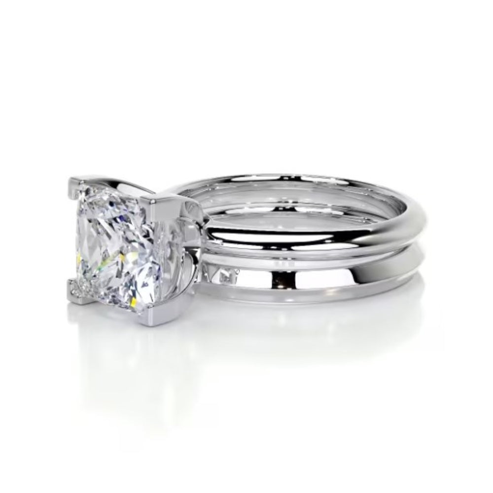 Princess Cut Moissanite Solitaire Wedding Ring Set