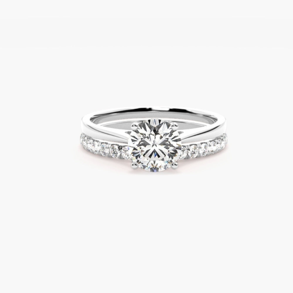 Round Cut Moissanite Solitaire Bridal Ring Set