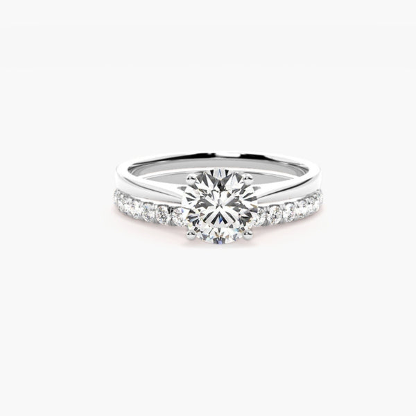 Round Cut Moissanite Solitaire Bridal Ring Set