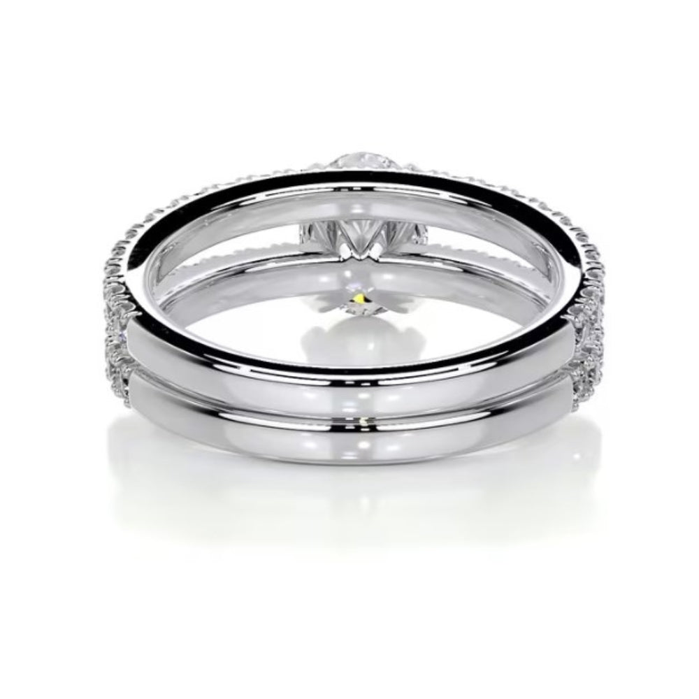 Oval Cut Pave Set Moissanite Ring Set For Wedding