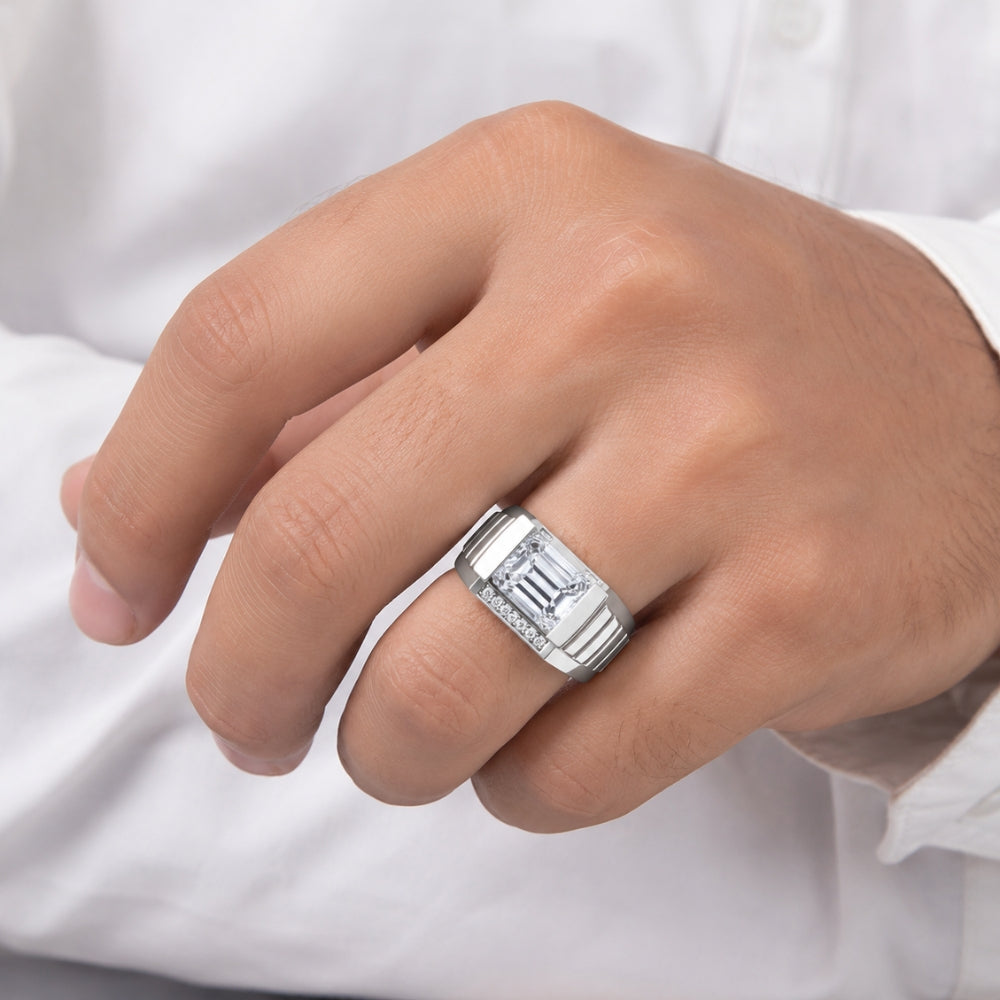 Emerald Cut Lab Grown Diamond Pave Set Engagement Ring