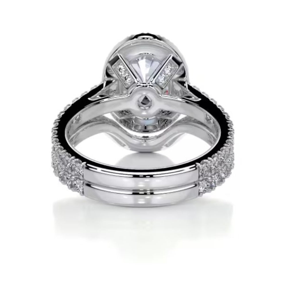 Oval Cut Moissanite Halo Style Ring Set For Anniversary Gift