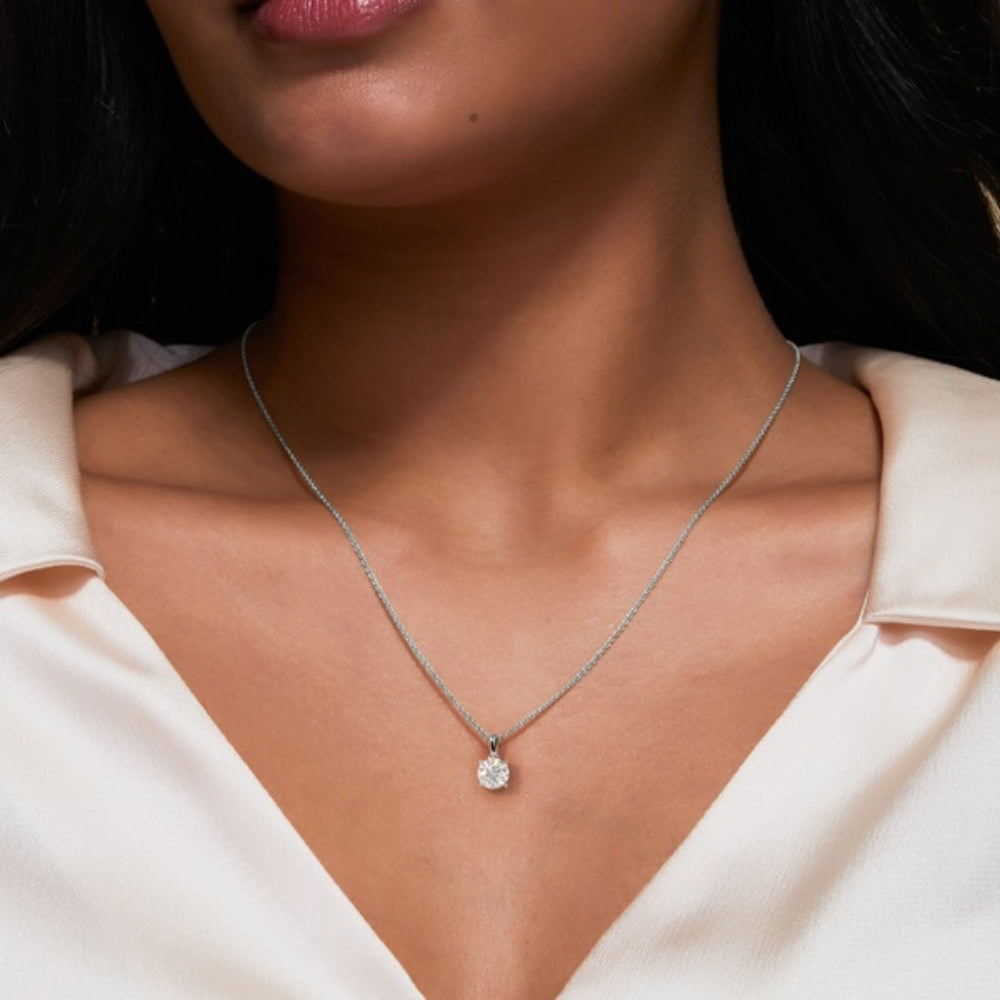 Round Cut Moissanite Hidden Halo Pendant