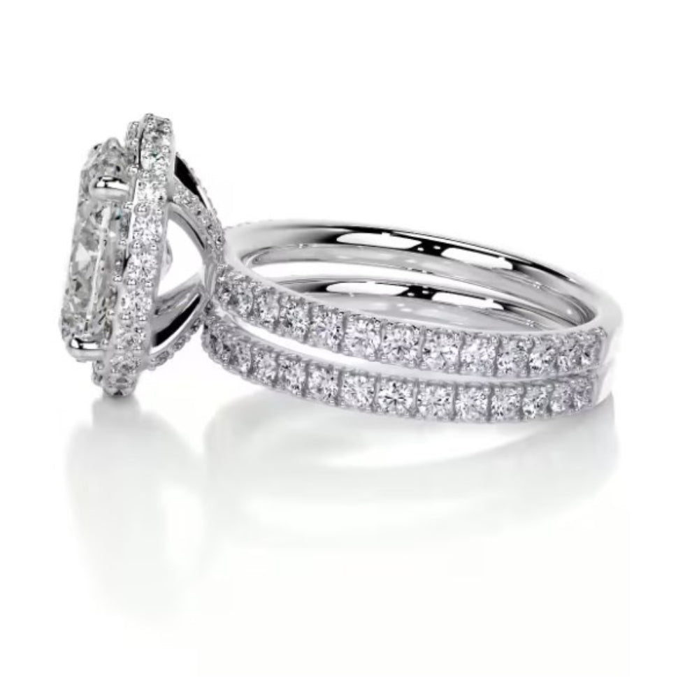Oval Cut Moissanite Hidden Halo Ring Set For Wedding