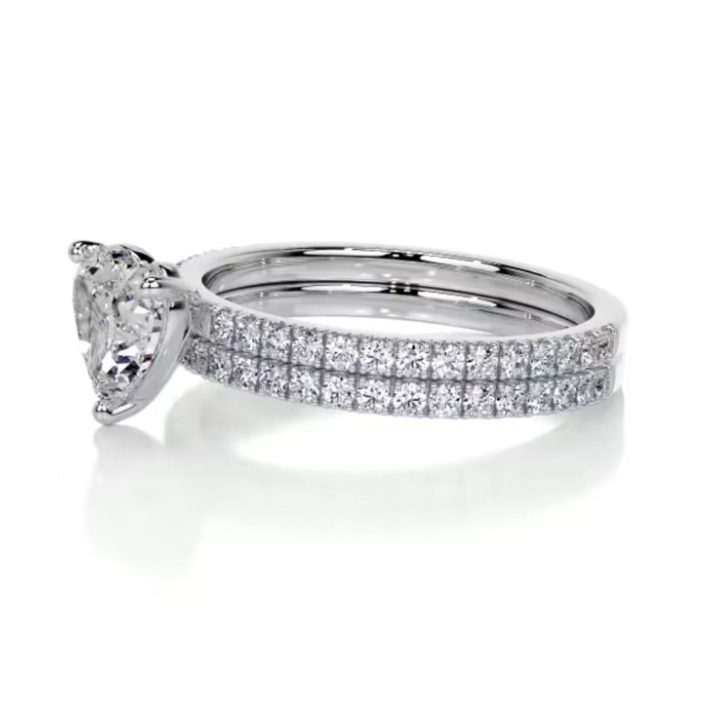 Heart Cut Pave Set Colorless Moissanite Bridal Ring Set