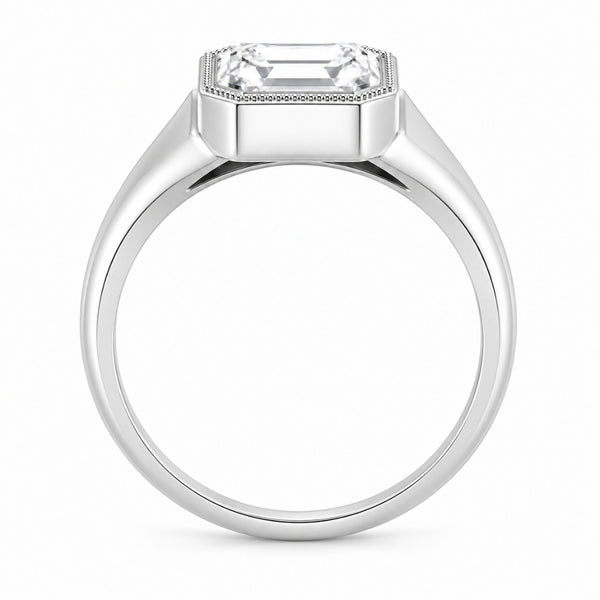 Emerald Cut Bezel Set Solitaire Lab Grown Diamond Engagement Ring