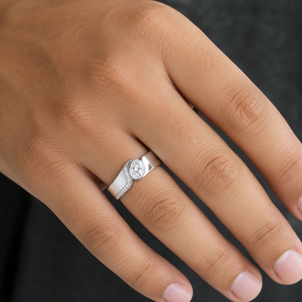 Oval Cut Lab Grown Diamond Classic Wedding Band For Men