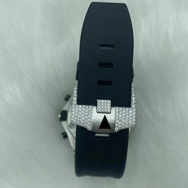 Iced Out Watch with Rubber Strap Hip Hop Luxury Watch