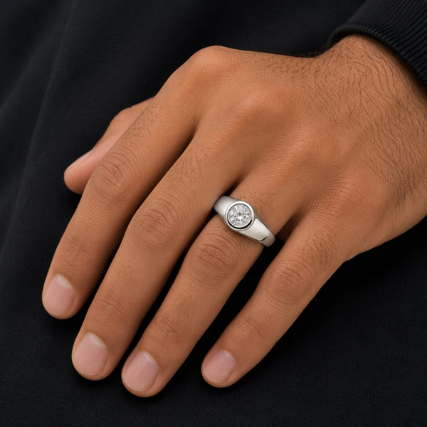 Round Cut Solitaire Bezel Set Lab Grown Diamond Engagement Ring