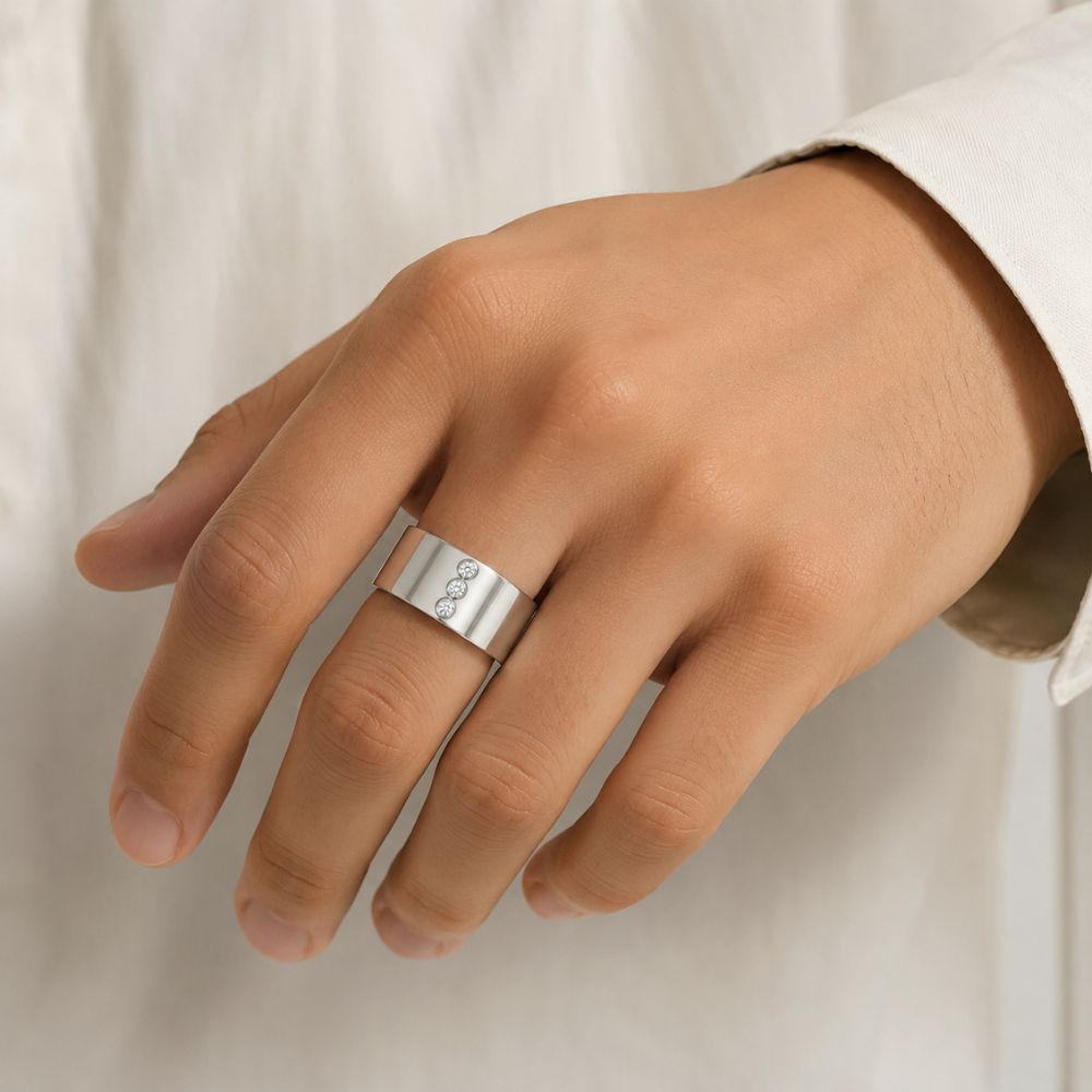 Round Cut Bezel Set Lab Grown Diamond Wedding Band For Men