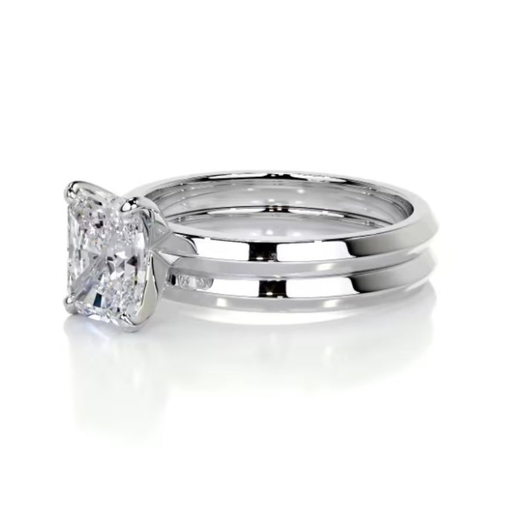 Radiant Cut Moissanite Solitaire Ring Set For Bridal