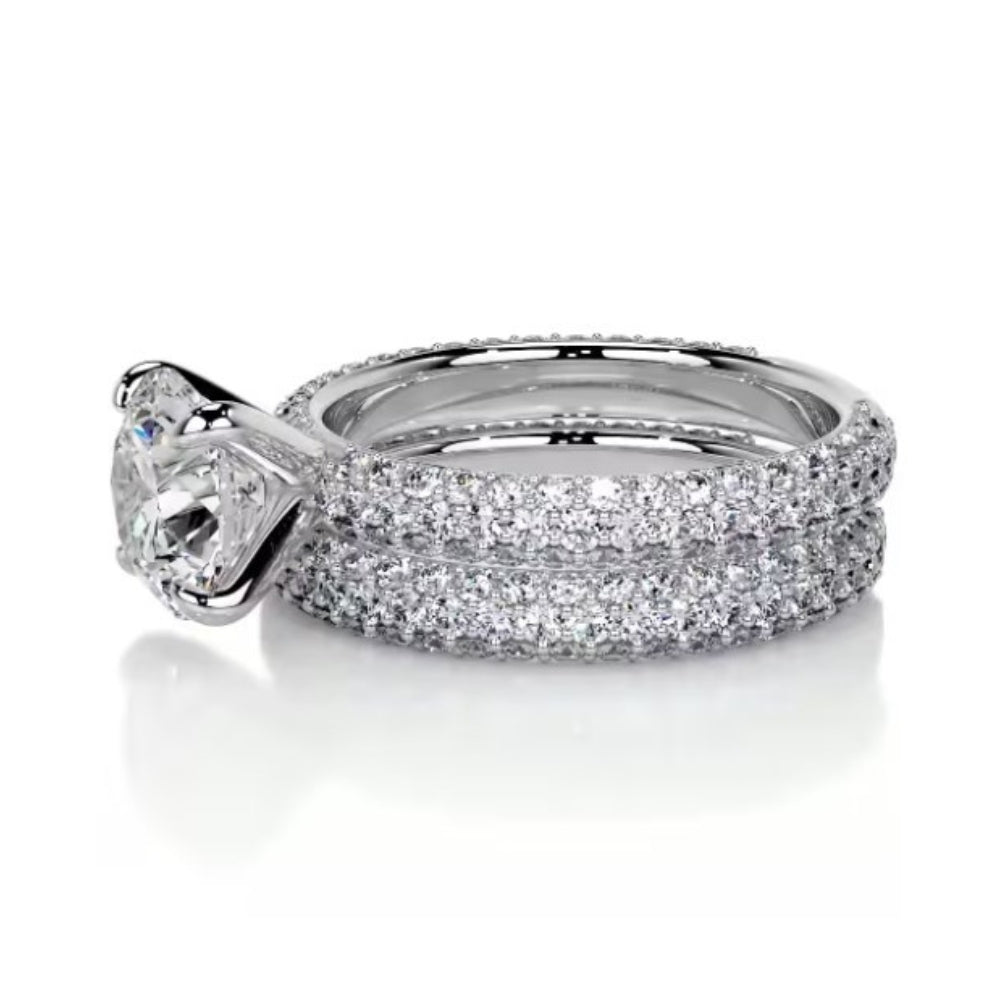 Round Cut VVS1 Moissanite Pave Set Bridal Ring Set