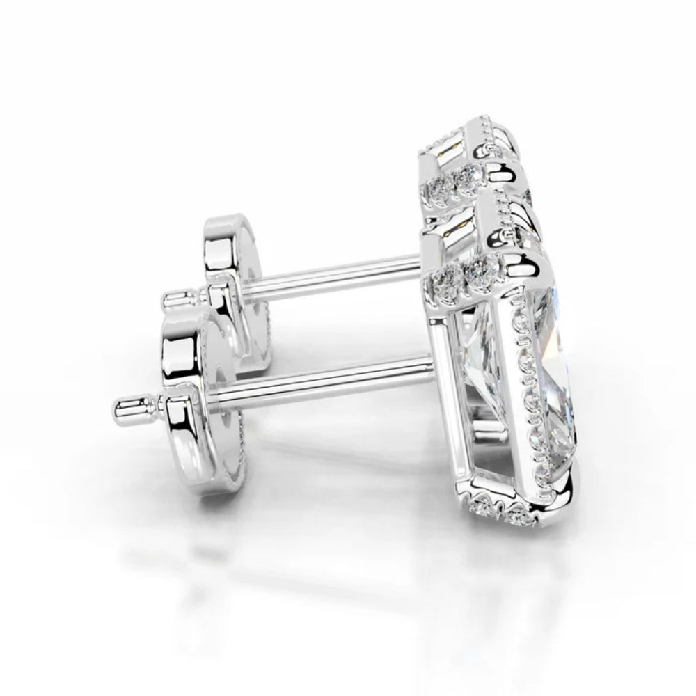 Radiant Cut Hidden Halo Style Moissanite Women Earring