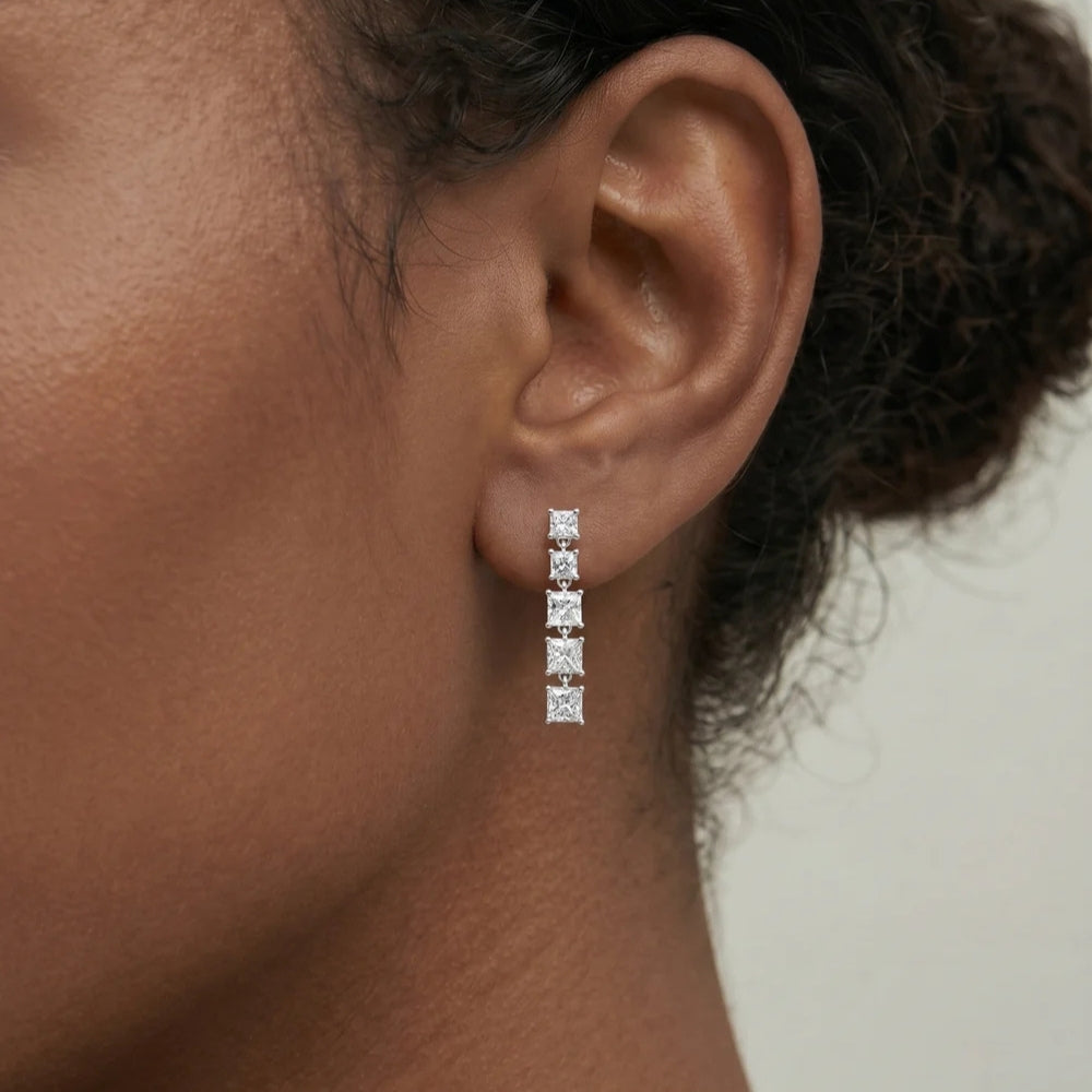 Princess Cut Moissanite Women's Drop Dangle Earrings For Birthday Gift