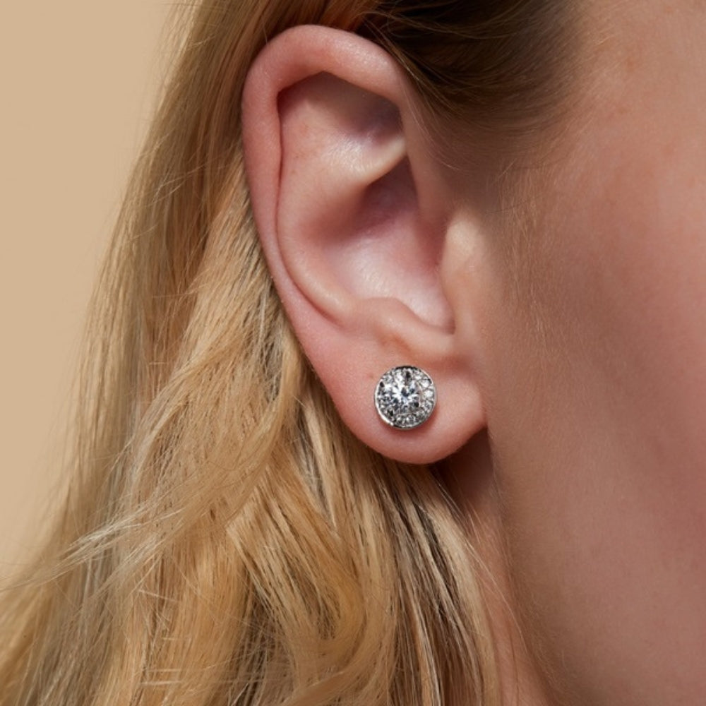 Moissanite  Round Cut Halo Style Filligree Earring
