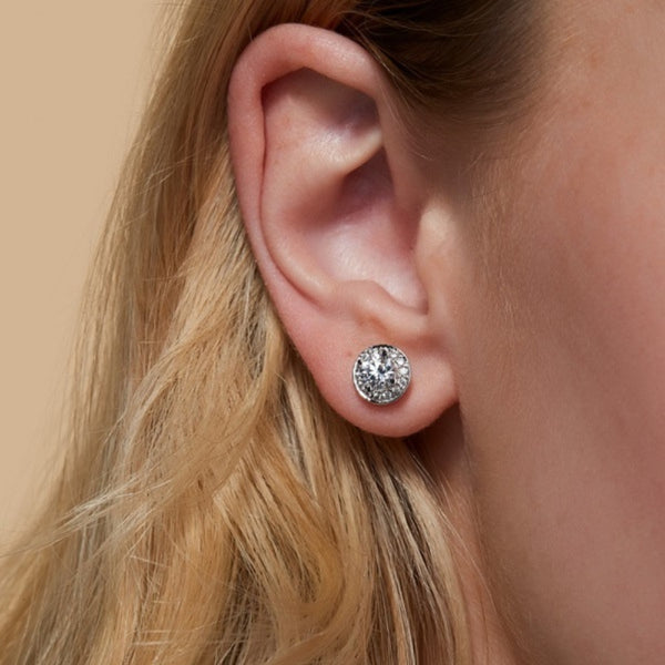 Moissanite  Round Cut Halo Style Filligree Earring
