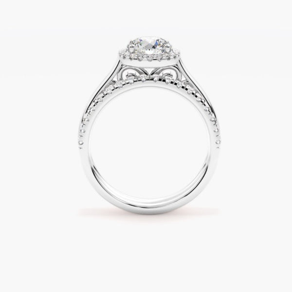 VVS1 Moissanite Round Cut Halo Bridal Ring Set
