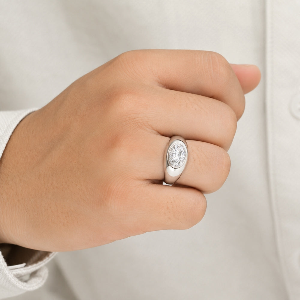 Oval Cut Solitaire Bezel Set Lab Grown Diamond Engagement Ring For Men