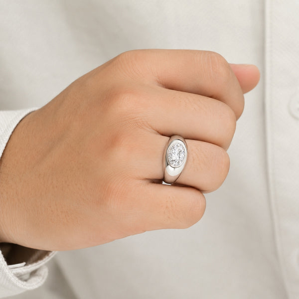 Oval Cut Solitaire Bezel Set Lab Grown Diamond Engagement Ring For Men