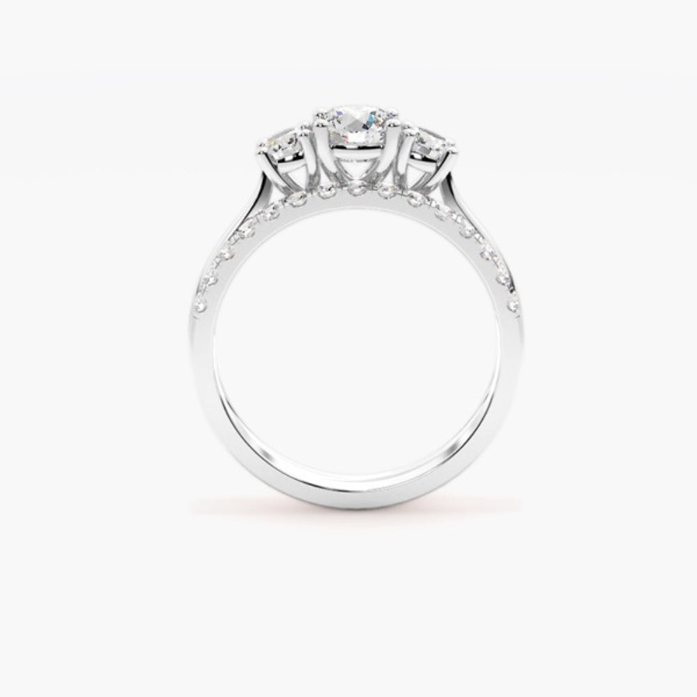 Round Cut Moissanite Three Stone Ring Set For Wedding