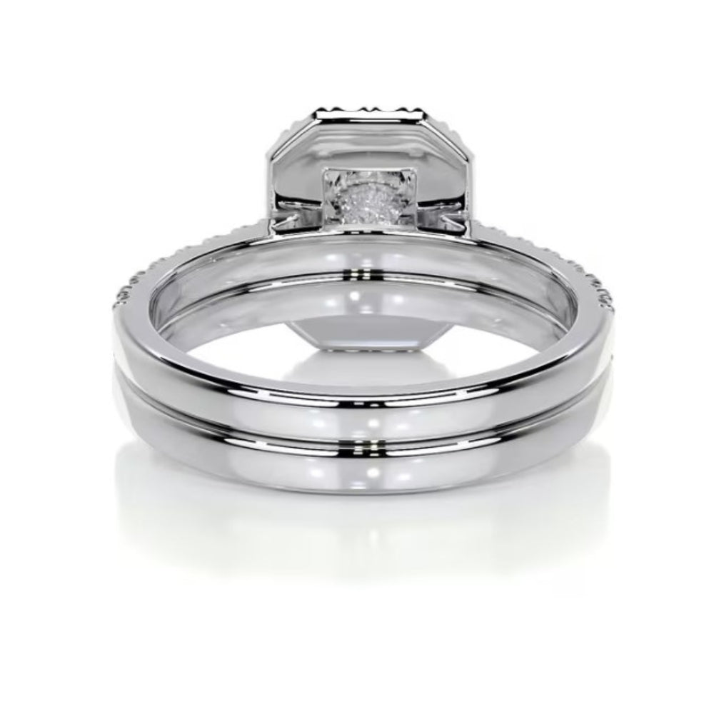 Radiant Cut Moissanite Halo Style Bridal Ring Set