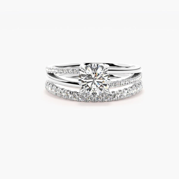 Moissanite Round Cut Split Shank Style Bridle Ring Set